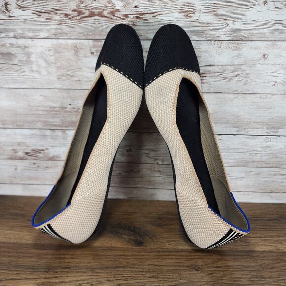Rothy’s Womens The Square Tuxedo Cap Toe Ballet Flats Black Beige size 10 - Picture 10 of 12